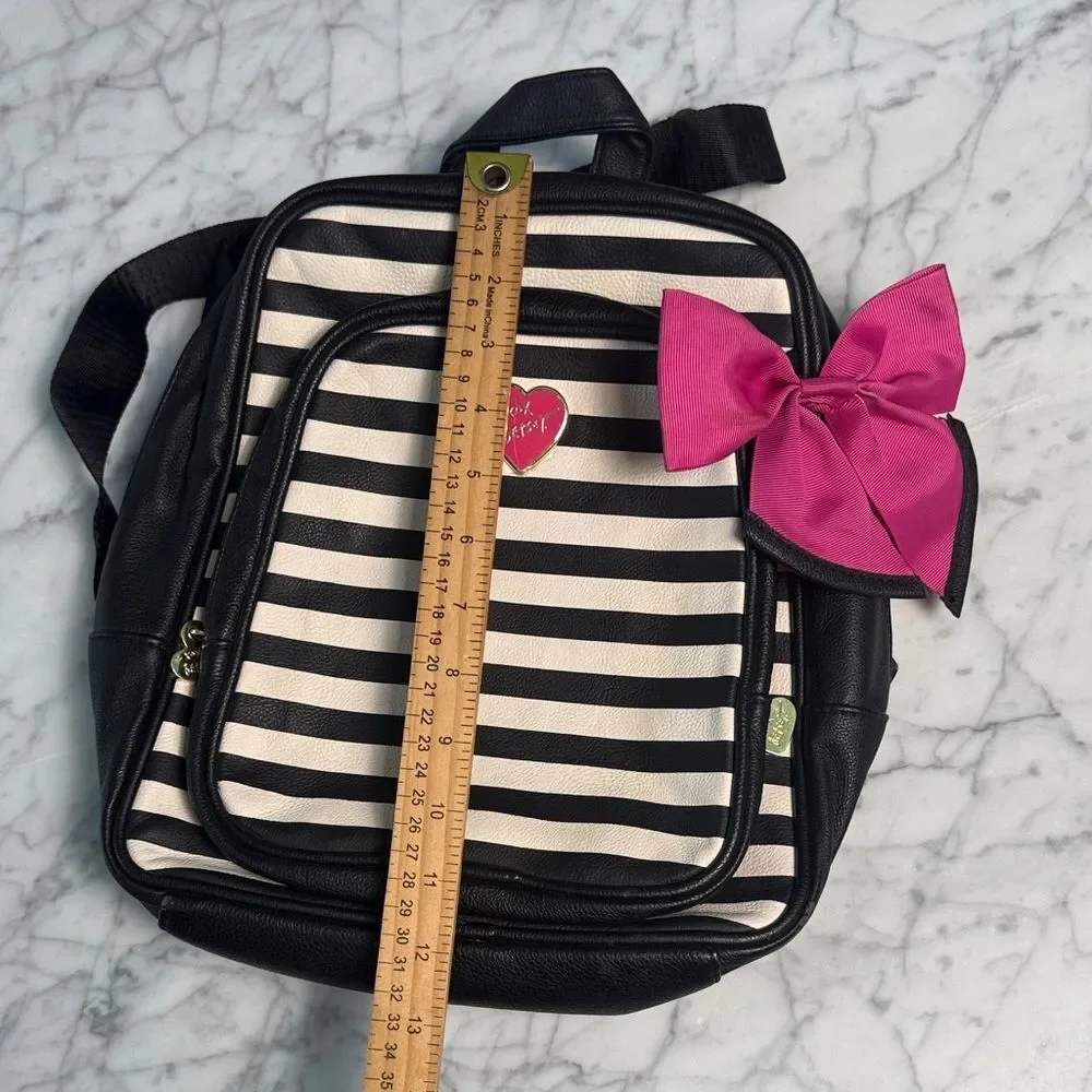 Betsey Johnson Black & White Bow Faux Leather Striped Backpack